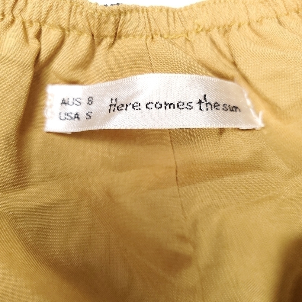 New Here Comes the Sun Boho Wide Leg Lined Pants Gold Navy Leaf Pattern … - Picture 11 of 14